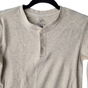 George Mens Beige Waffle Knit Henley Long Sleeve Shirt XS 30-32 Camp Layer